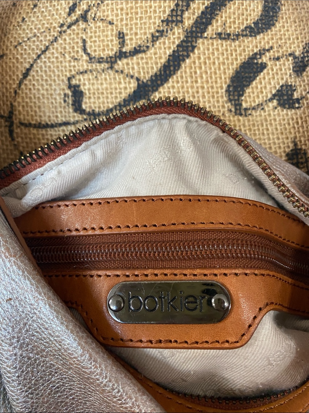 Botkier Metallic Silver Hobo Shoulder Bag with Brown Trim - Picture 2 of 10